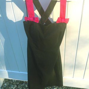 Pink Strap Black Cocktail Dress`
